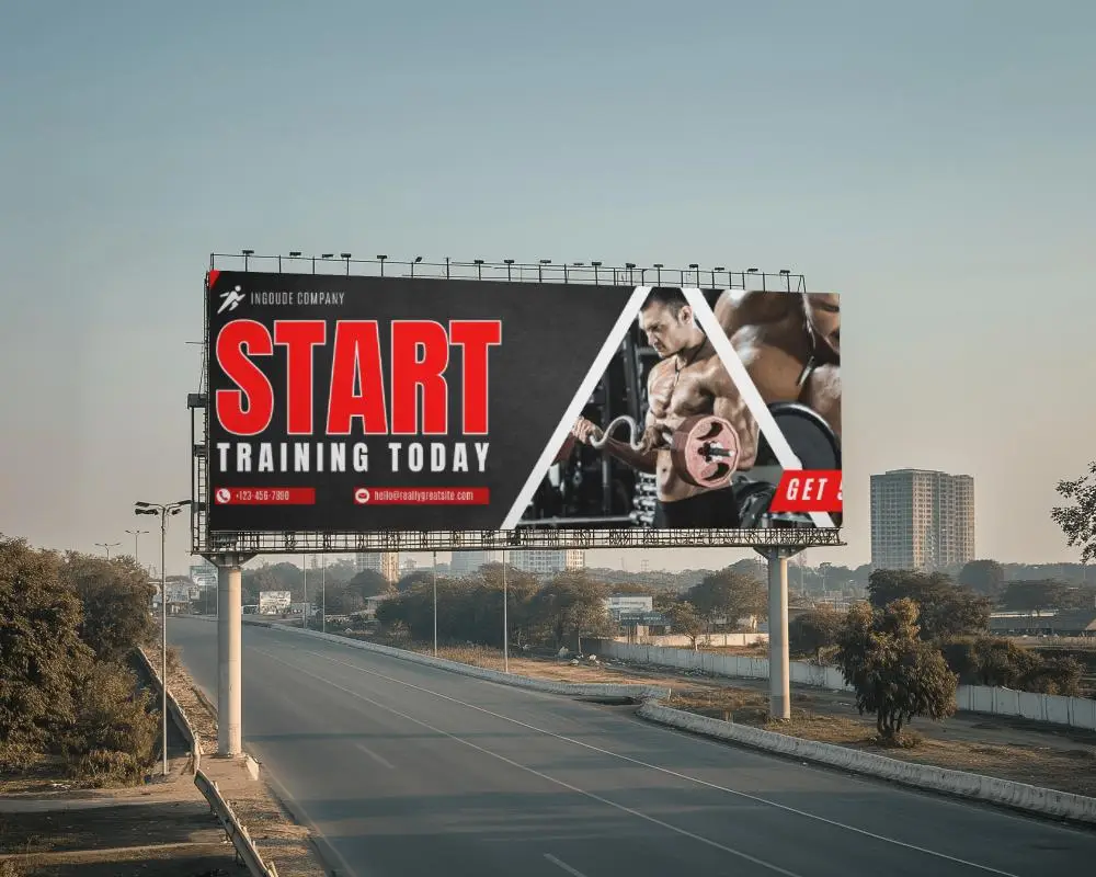 Large Horizontal Billboard Mockup Over Empty Highway