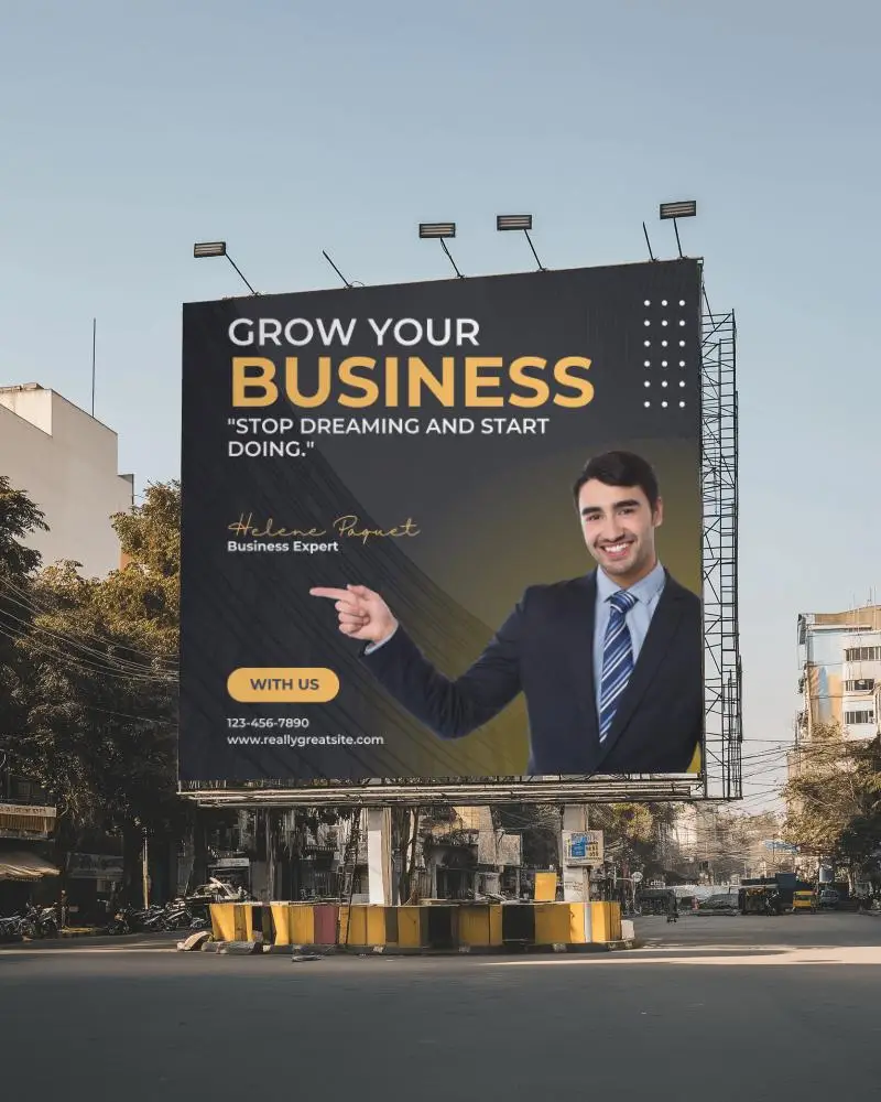 Vertical Billboard Mockup On Highway With Clear Sky