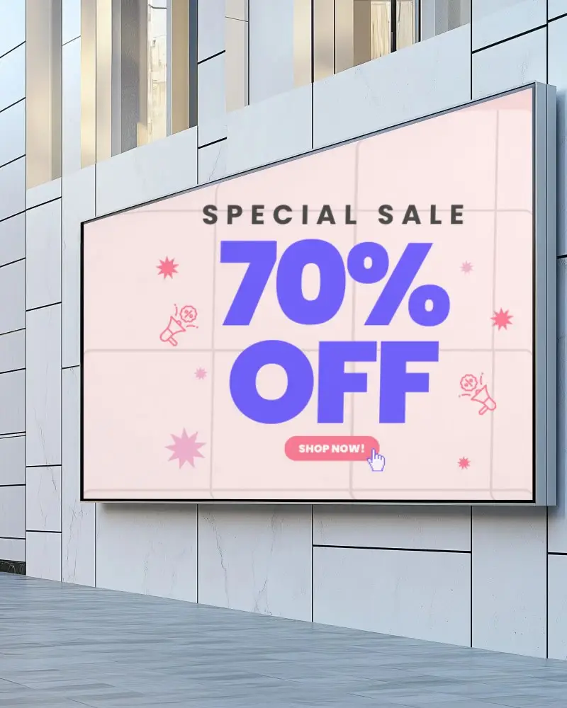 Modern Building Billboard Mockup On Marble Wall With Urban Architectural Background