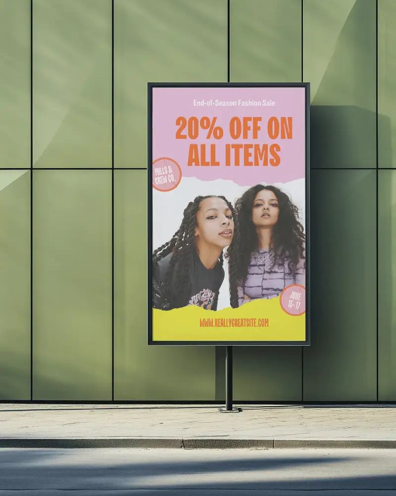 Urban Street Billboard Mockup Minimal Design On Green Glass Wall Background Modern Cityscape