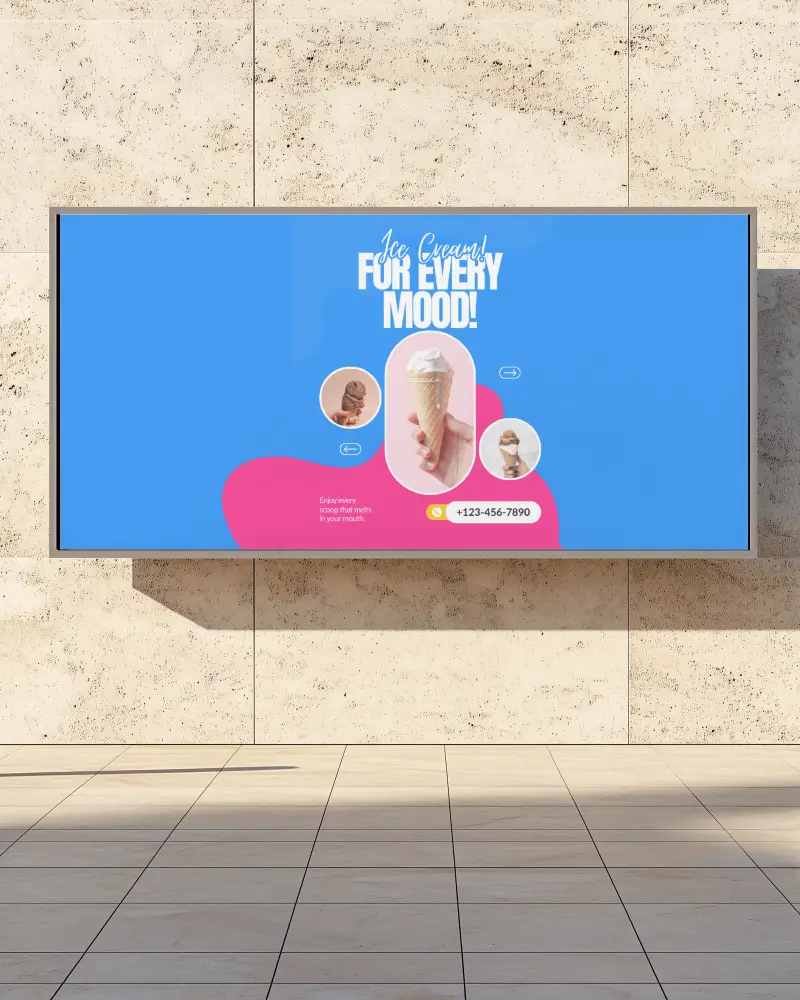 Sunlit Horizontal Billboard Mockup Mounted On Stone Wall With Clean Minimal Aesthetic