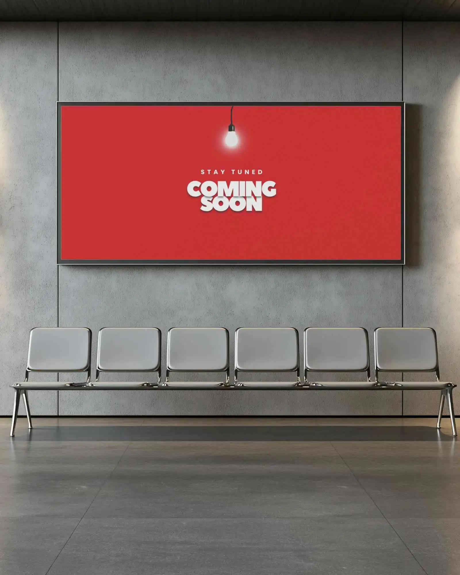 Indoor Waiting Area Billboard Mockup Modern Metal Chairs Against Concrete Wall