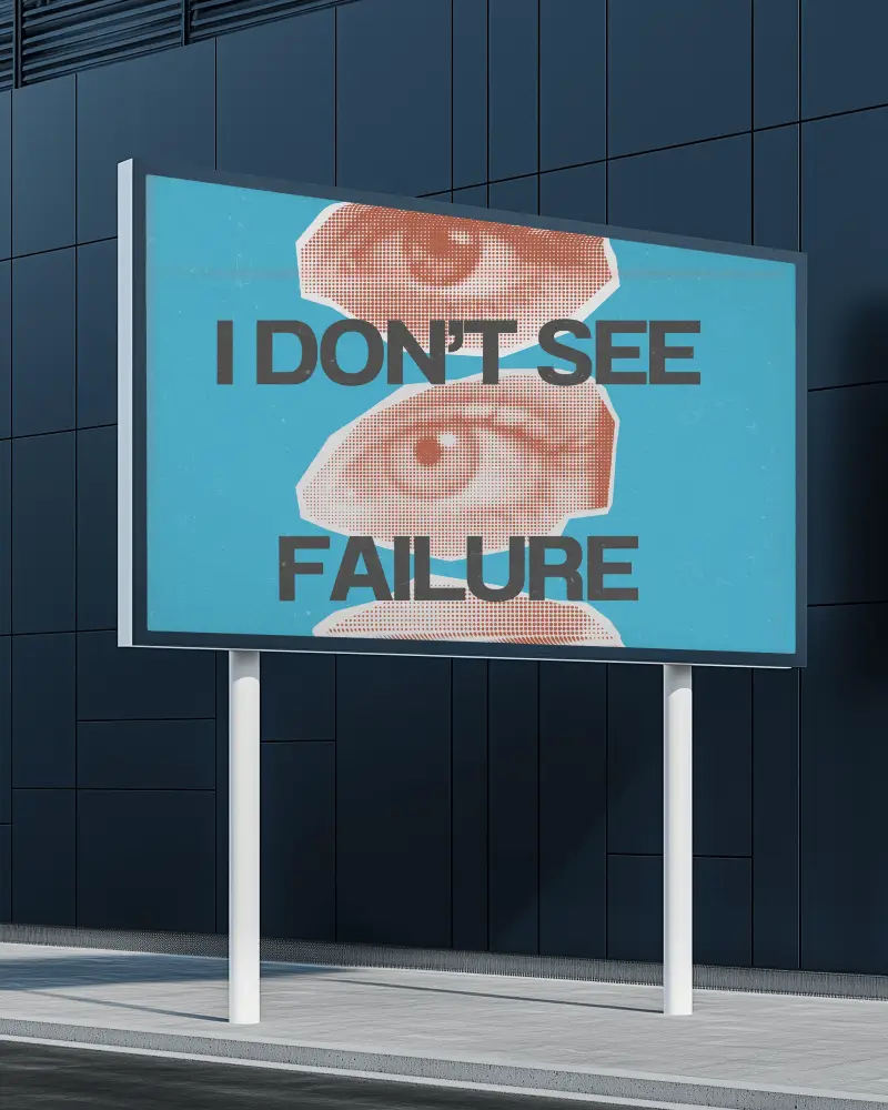 Modern Street Billboard Mockup With Inspirational Text And Graphic Eyes On Blue Background