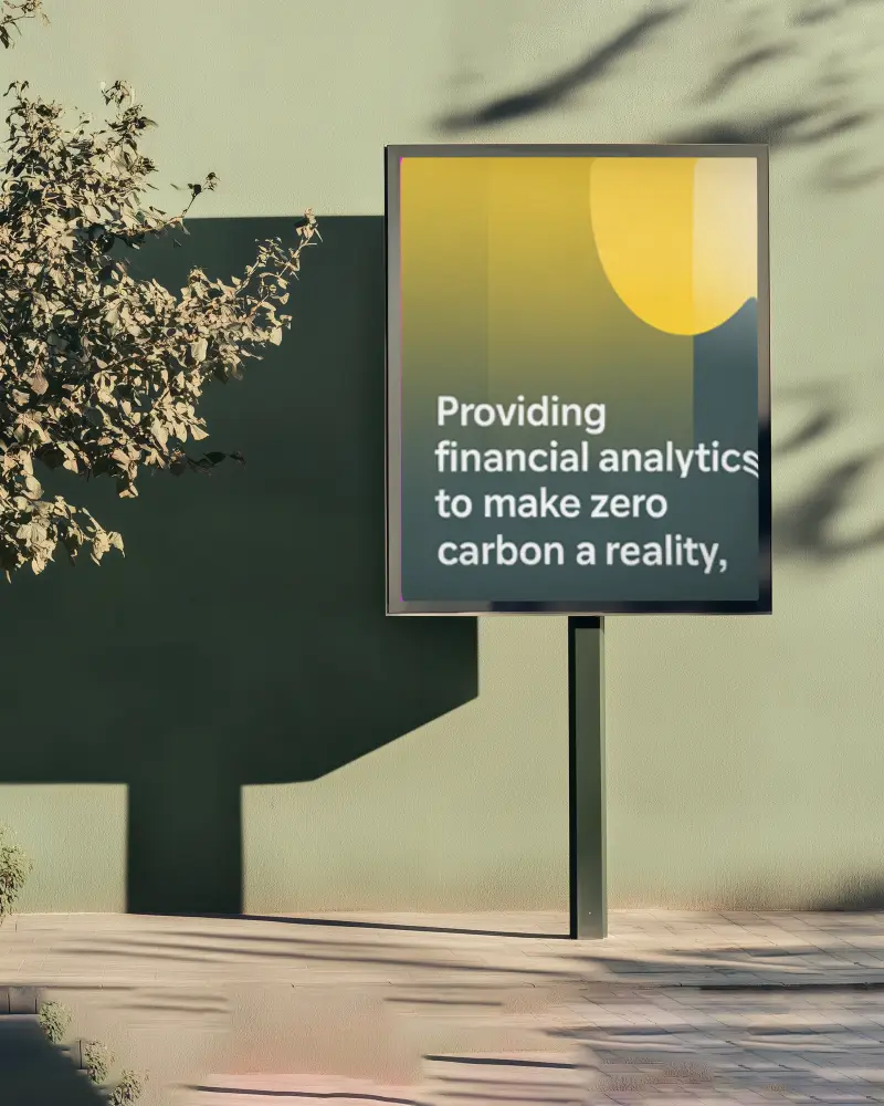 Modern Financial Billboard Mockup Outdoor Sunlit Wall With Leaves And Shadow Zero Carbon Messag