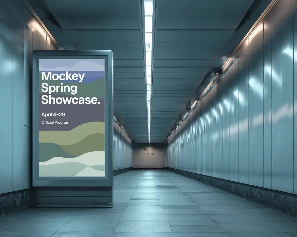 Underground Walkway Empty Digital Billboard Advertising Display Mockup 0319