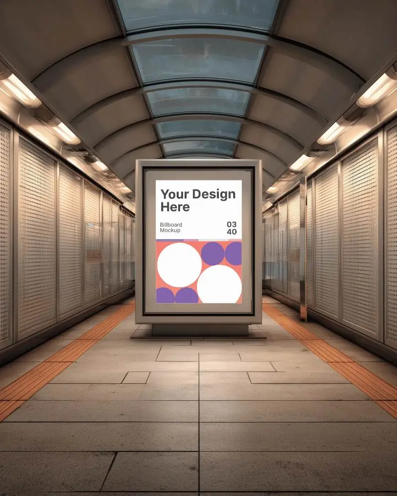 Urban Transit Advertising Board Mockup In Modern Underground Tunnel Environment 0320