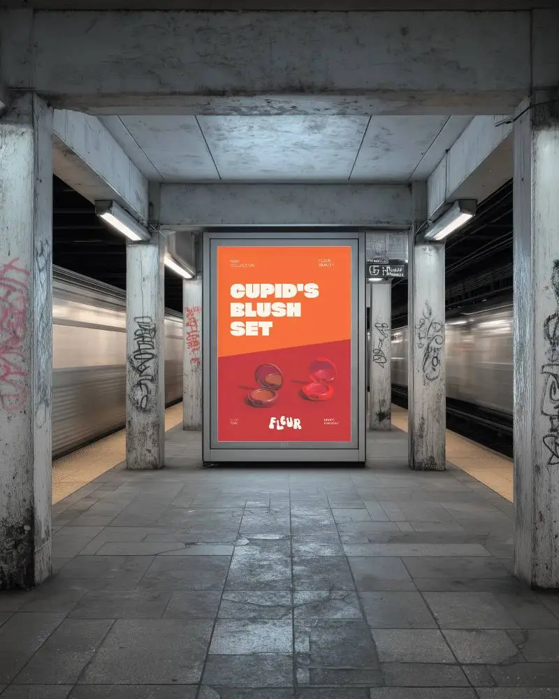 Urban Subway Station Double Train Mockup With Empty Lightbox Billboard For Advertising 0324