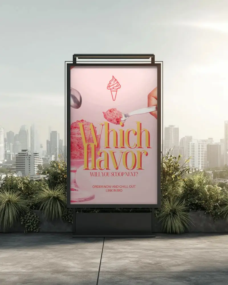 Outdoor Urban Billboard Advertising Poster Mockup Cityscape Background Rooftop Setting 0325