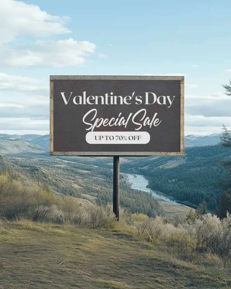 Hillside Billboard Mockup With Rustic Natural Scenery And Blue Sky