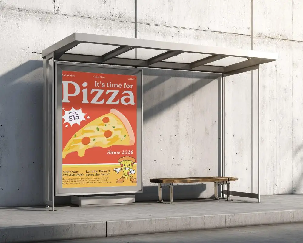 Modern City Bus Shelter Billboard Mockup For Advertisement Display 0351