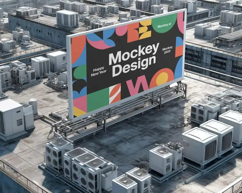 Elevated Billboard Mockup On Rooftop Industrial Area Urban Advertising Platform 0352