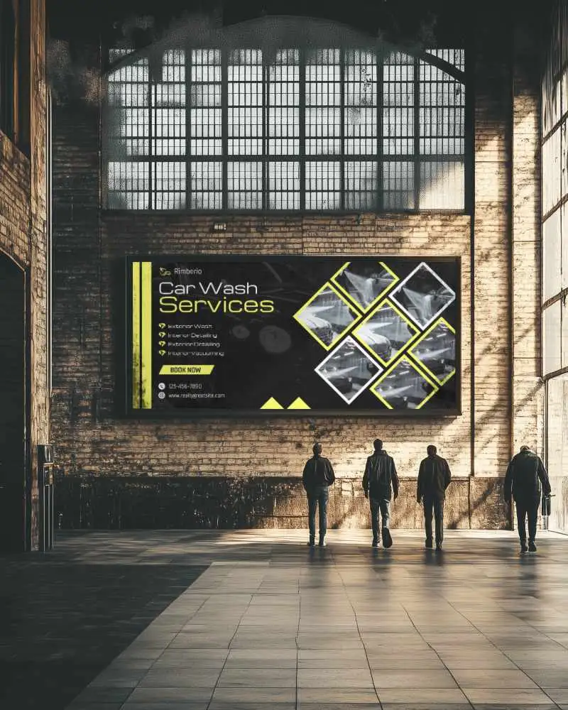 Industrial Warehouse Billboard Mockup With Large Windows And Shadows