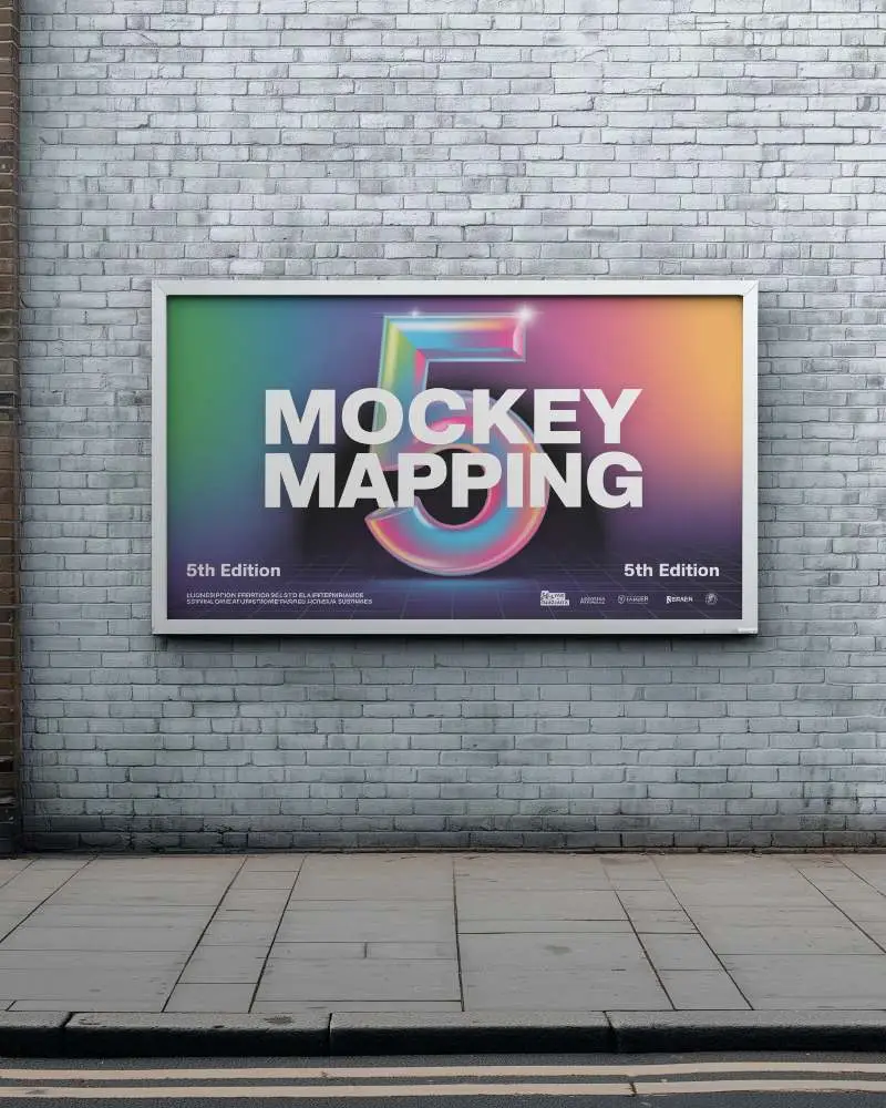 London Street Horizontal Billboard Mockup On Grey Brick Wall Urban Roadside Scene
