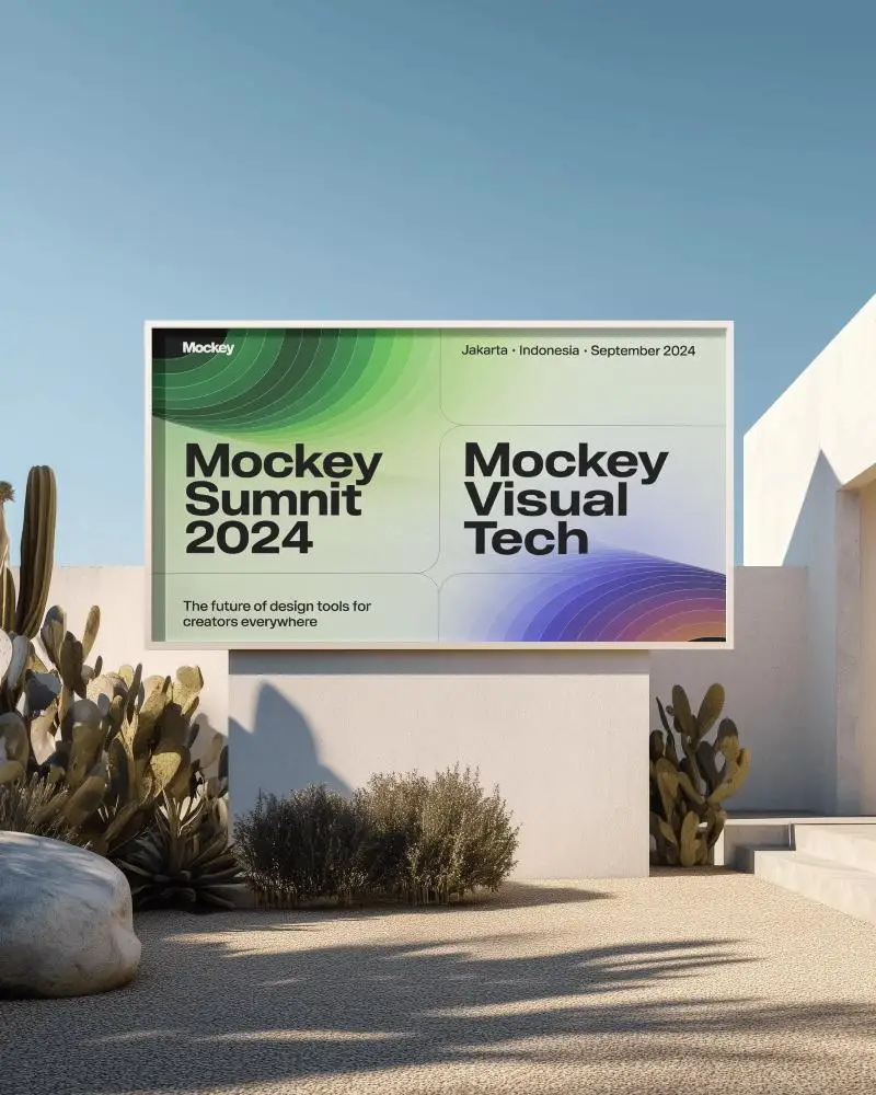 Landscape Billboard Mockup In Coastal Modern Villa With Sandstone Textures
