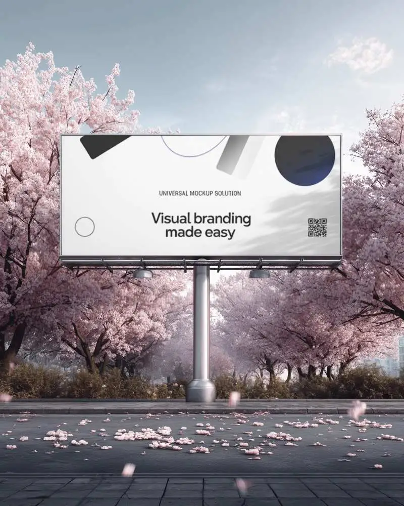 Cherry Blossom Outdoor Billboard Mockup Horizontal Street Style Tokyo Springtime Vibe