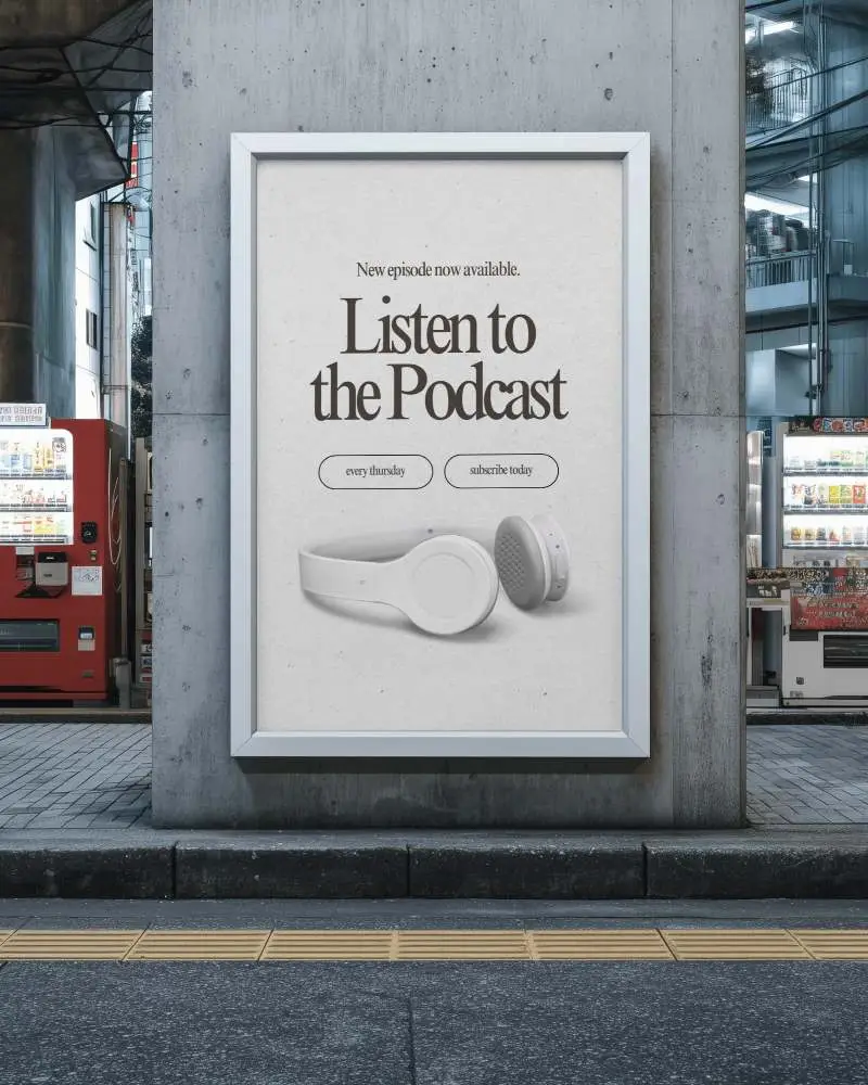 Tokyo Street Vertical Billboard Mockup On Concrete Wall With Vending Machines Setting