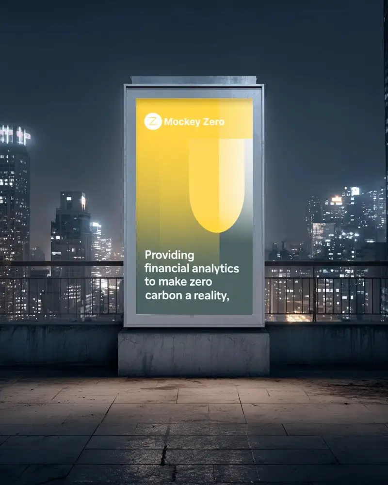 Large Vertical Empty Billboard Mockup Urban Night Skyline Background Ad Promotion 0366