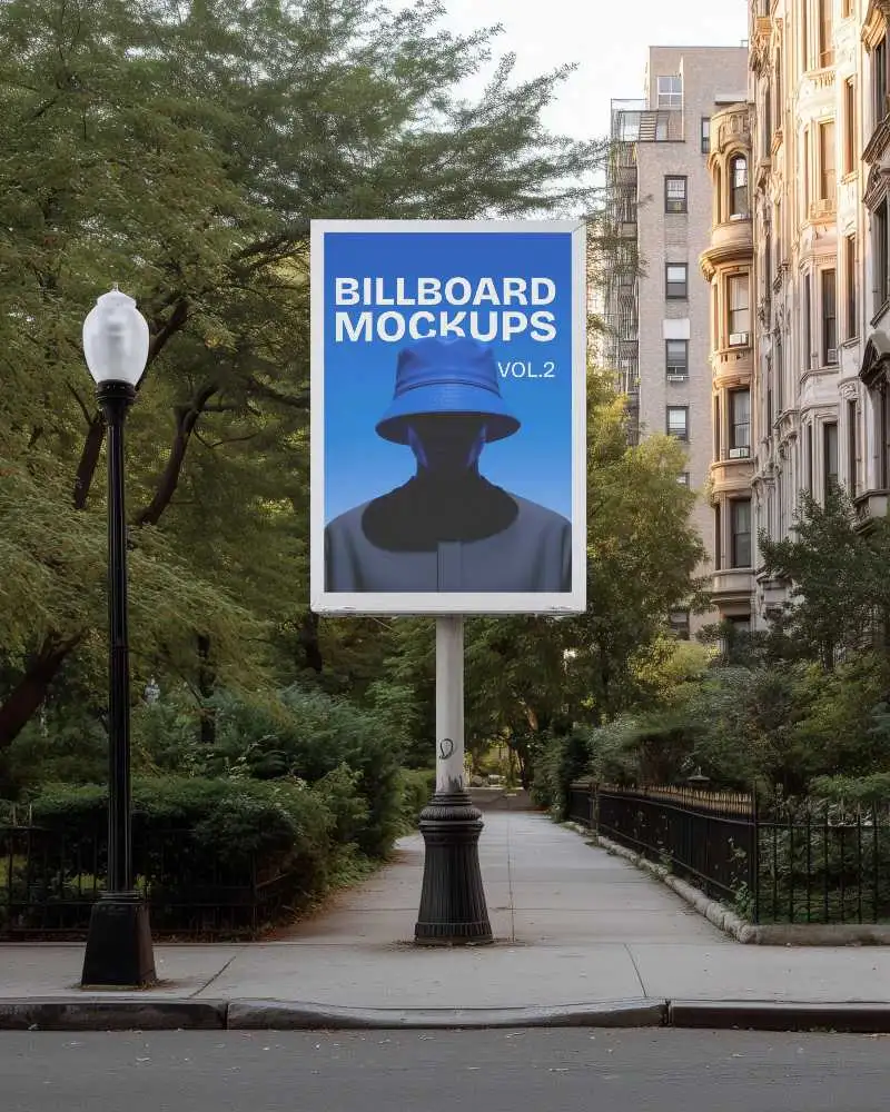 Urban Sidewalk Billboard Mockup With Blank Space For Advertising Design In Cityscape 0368