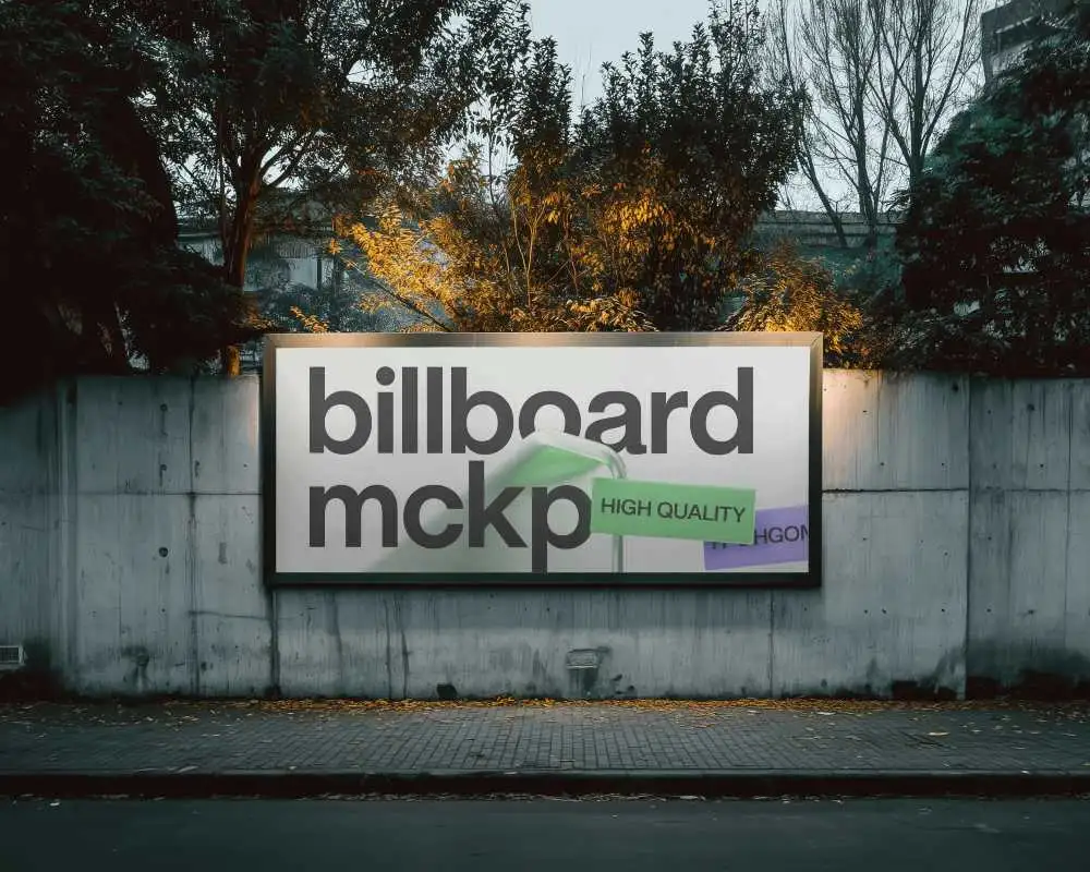 Urban Outdoor Billboard Mockup On Concrete Wall With Ambient Lighting And Natural Background 0372