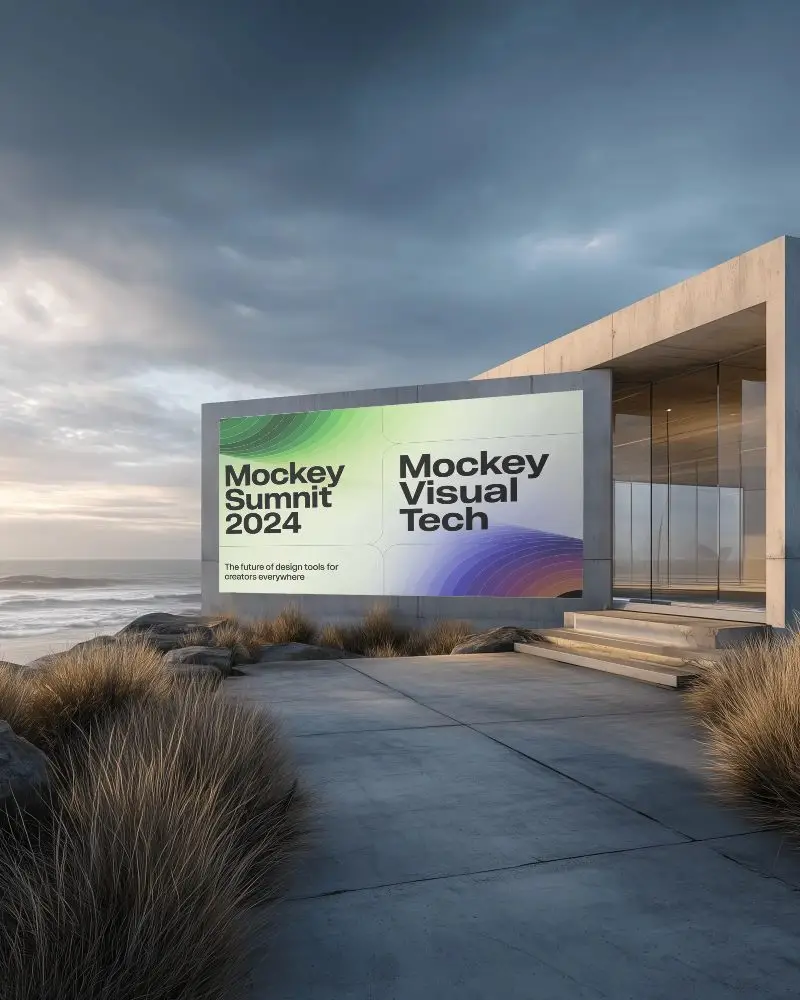 Modern Outdoor Billboard Mockup With Beach Scene For Advertising And Marketing 0375