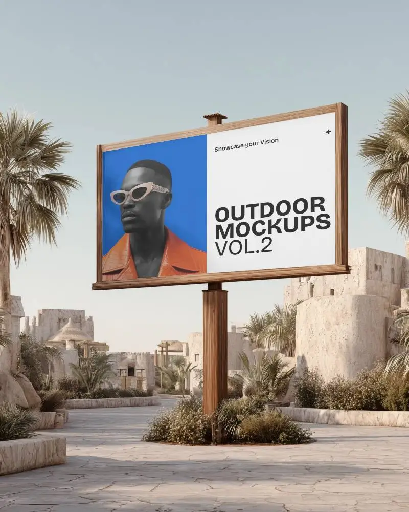 Desert Oasis Billboard Mockup For Outdoor Advertising Campaign In Arid Village Setting 0380