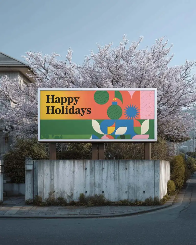 Cherry Blossom Horizontal Display Mockup Outdoor Suburban Japan Roadside Scene