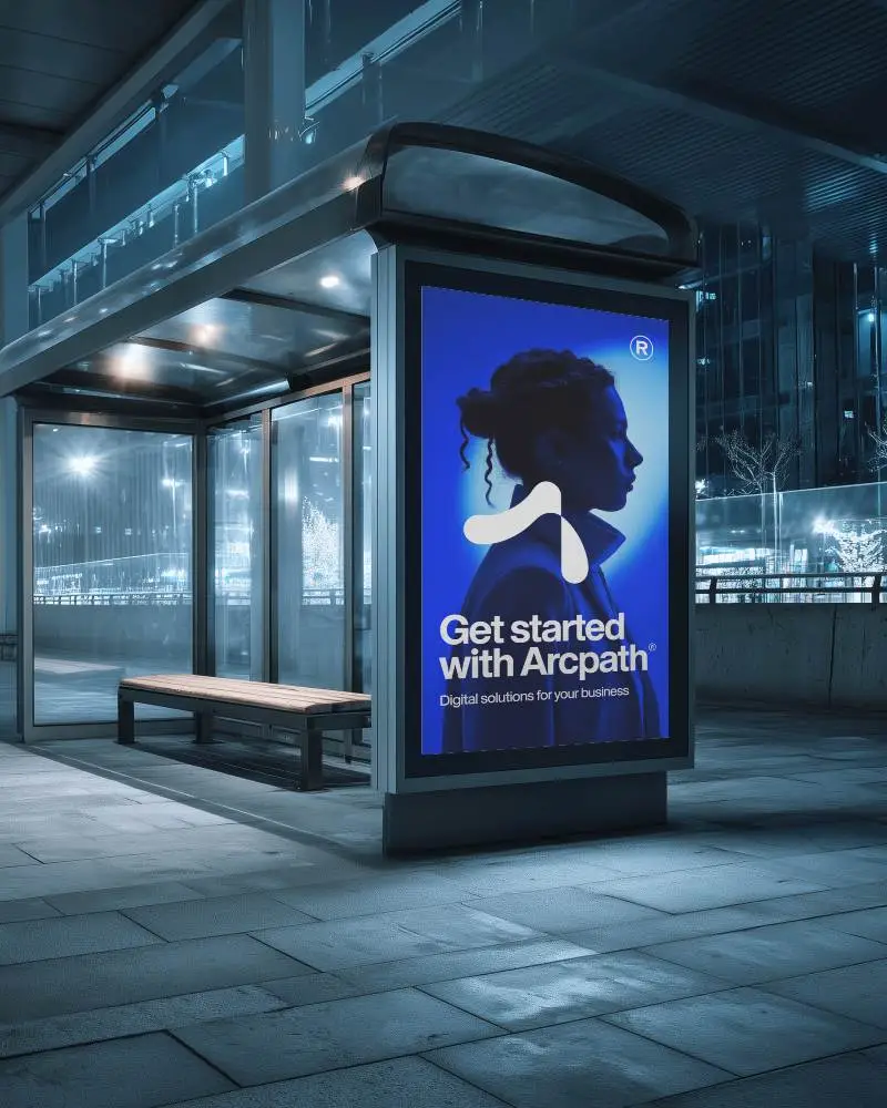 Billboard Mockup Nighttime Bus Stop Shelter Scene Glass Urban Vertical Street Style