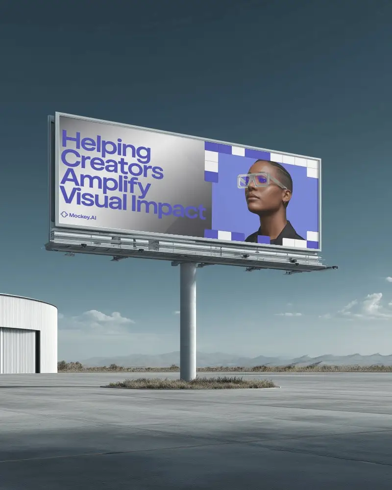 Billboard Mockup Horizontal Display In Empty Airfield Roadside View Minimal Settin
