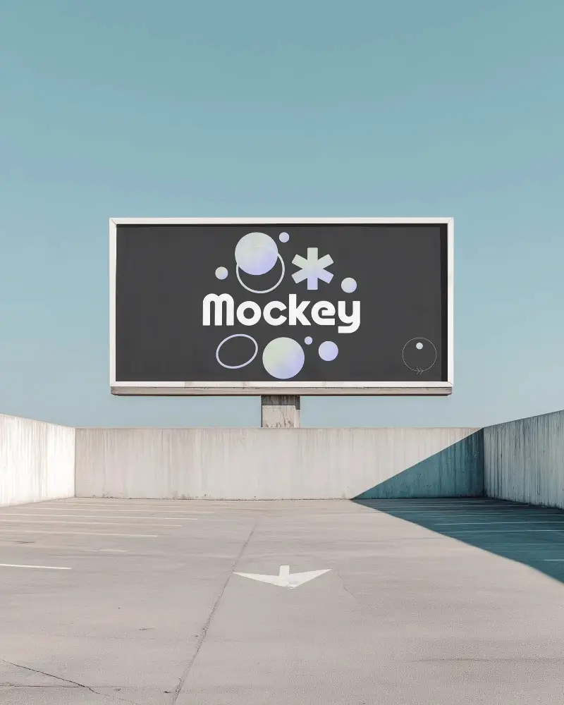 rooftop-billboard-mockup-parking-lot-minimal-sky-blue-background-horizontal-display