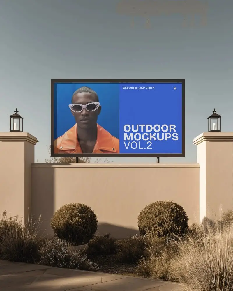 landscape-billboard-mockup-desert-wall-mounted-black-frame-soft-evening-light