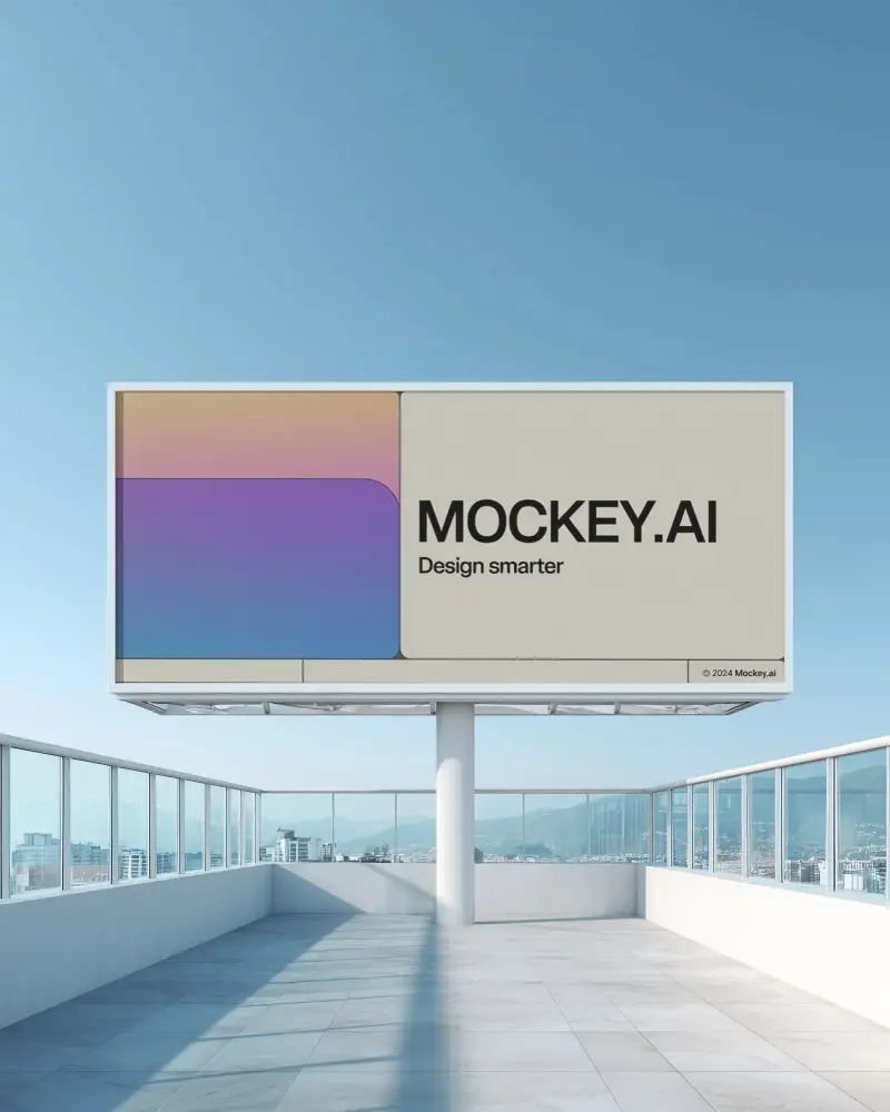 Rooftop Billboard Mockup Highrise Cityscape Blue Sky Modern Open Space Advertising