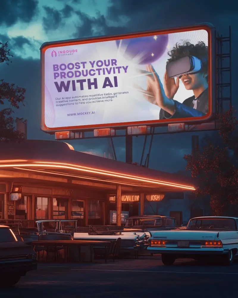 Urban Park Billboard Mockup With Trees And Spacious Paved Area