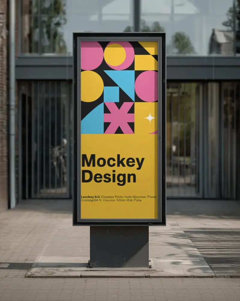 Vertical Billboard Mockup Industrial Urban Building Backdrop Daylight Metal Frame