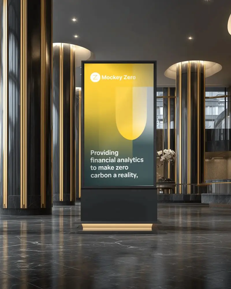 Luxury Lobby Billboard Mockup Black Gold Columns High End Interior Marble Floor Display