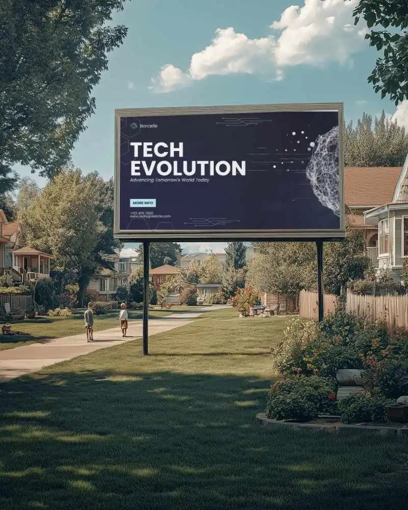 Downtown Shopping District Billboard Mockup With Pedestrians On Modern Avenue