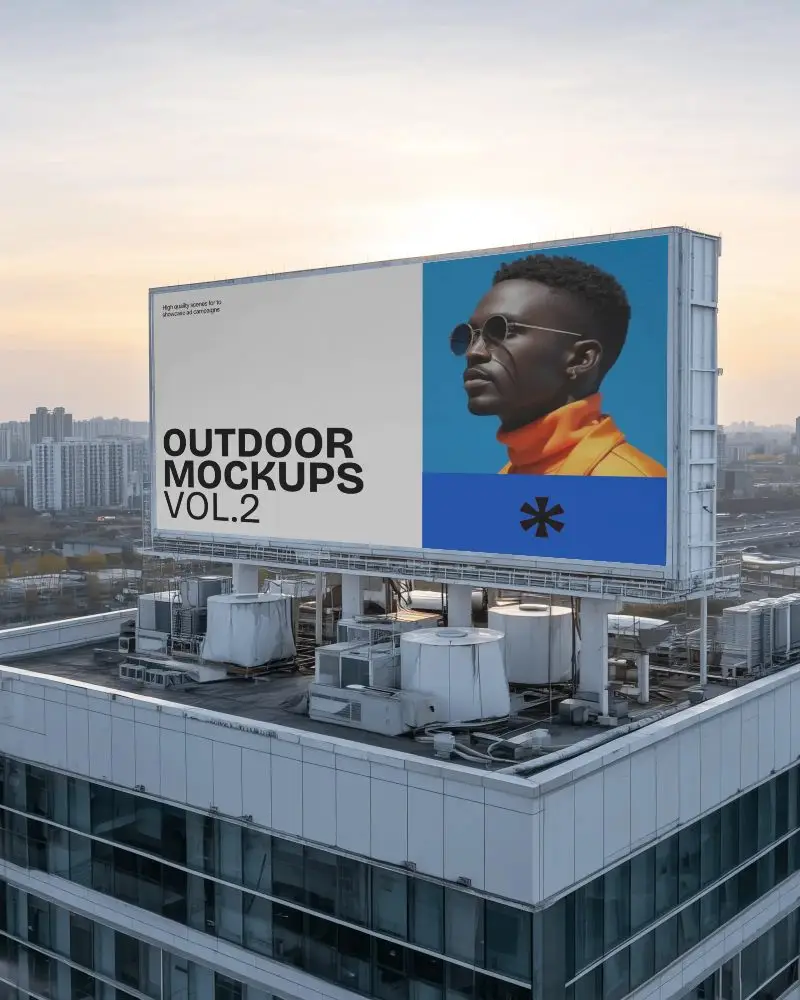 rooftop-billboard-mockup-skyscraper-hvac-units-sunset-cityscape-skyline-high-altitude-view