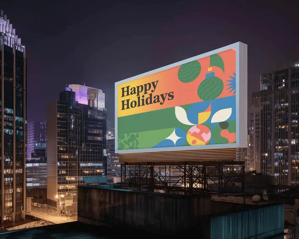 Night Time Cityscape Billboard Mockup Rooftop High Rise Advertisement Empty Space 0452