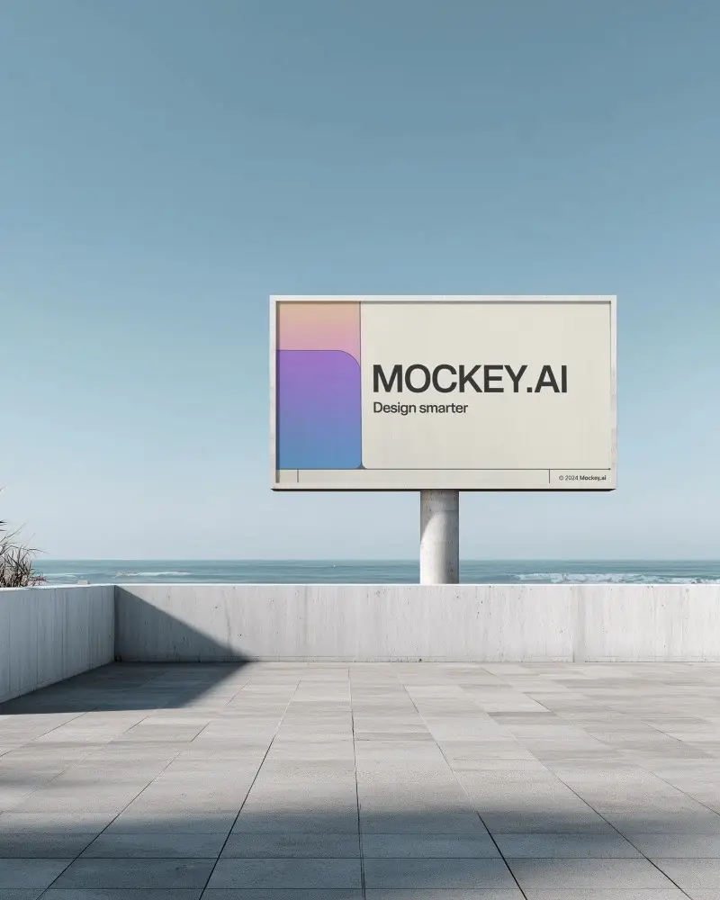 Large Empty Outdoor Billboard Mockup With Clear Sky And Ocean Background For Brand Promotion 0462