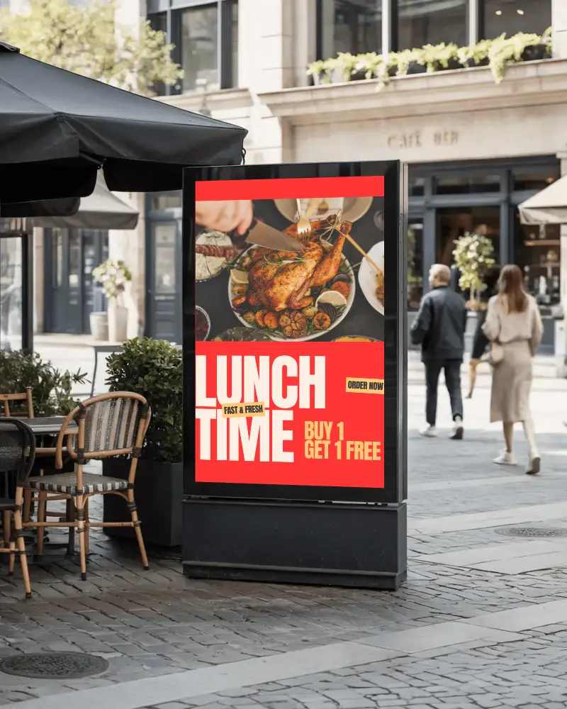 european-street-vertical-billboard-mockup-sidewalk-scene-with-chairs-umbrellas-and-shoppers