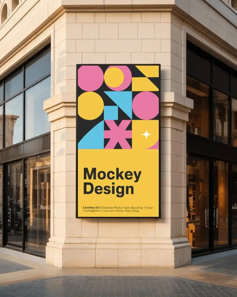 sunlit-modern-retail-wall-vertical-billboard-mockup-on-beige-stone-with-glass-storefronts