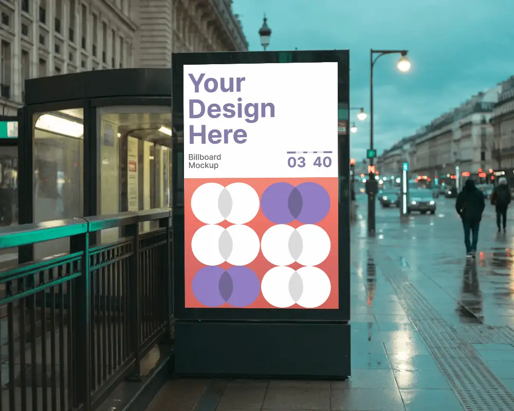 rainy-evening-paris-street-vertical-billboard-mockup-subway-entrance-and-wet-city-lights-glow