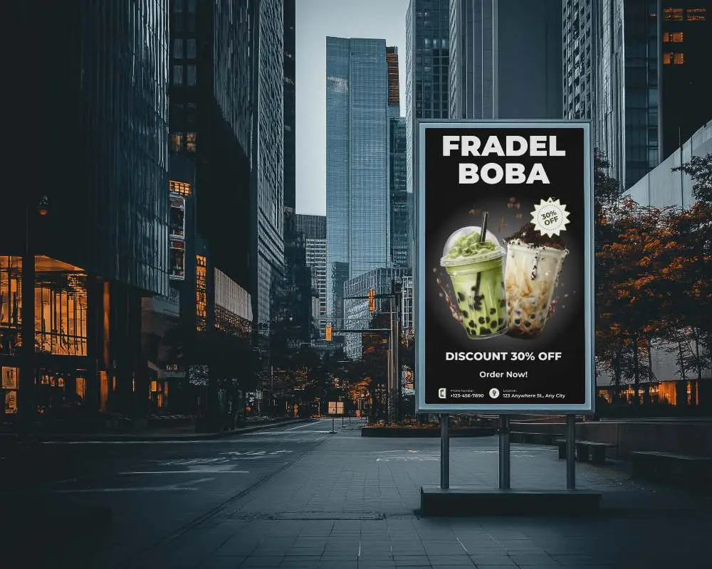 Twilight Urban Canyon Illuminated Billboard Mockup