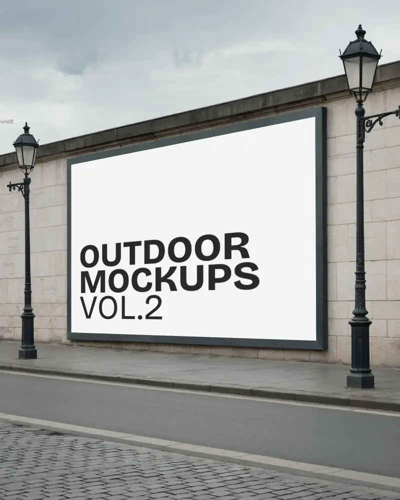 stone-wall-billboard-mockup-classic-street-lamps-symmetrical-horizontal-display