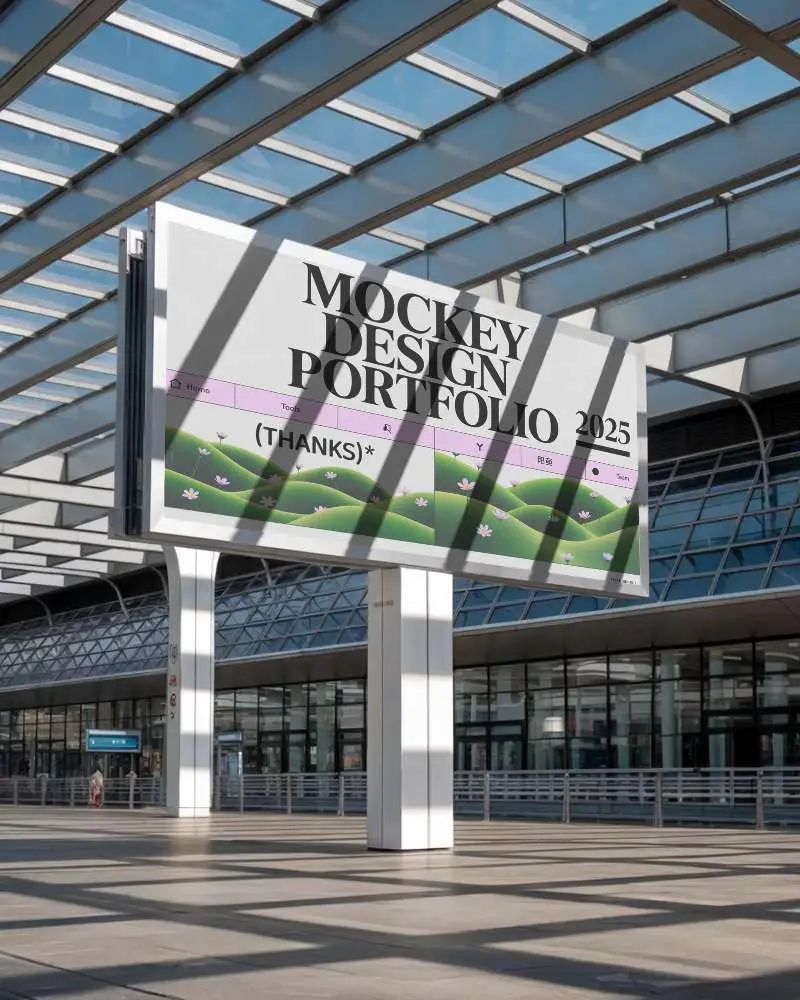 Modern Urban Billboard Mockup At Public Transportation Hub For Creative Advertising 0544