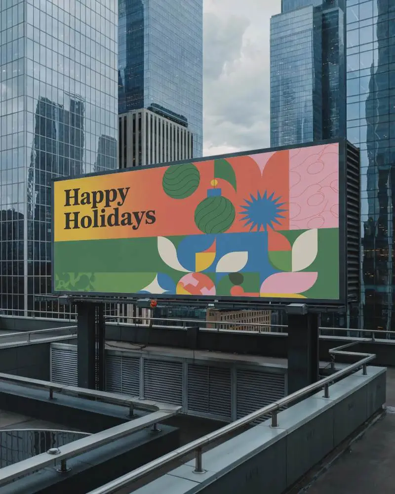 Rooftop Billboard Mockup Surrounded By High Rise Office Buildings In Business District 0545