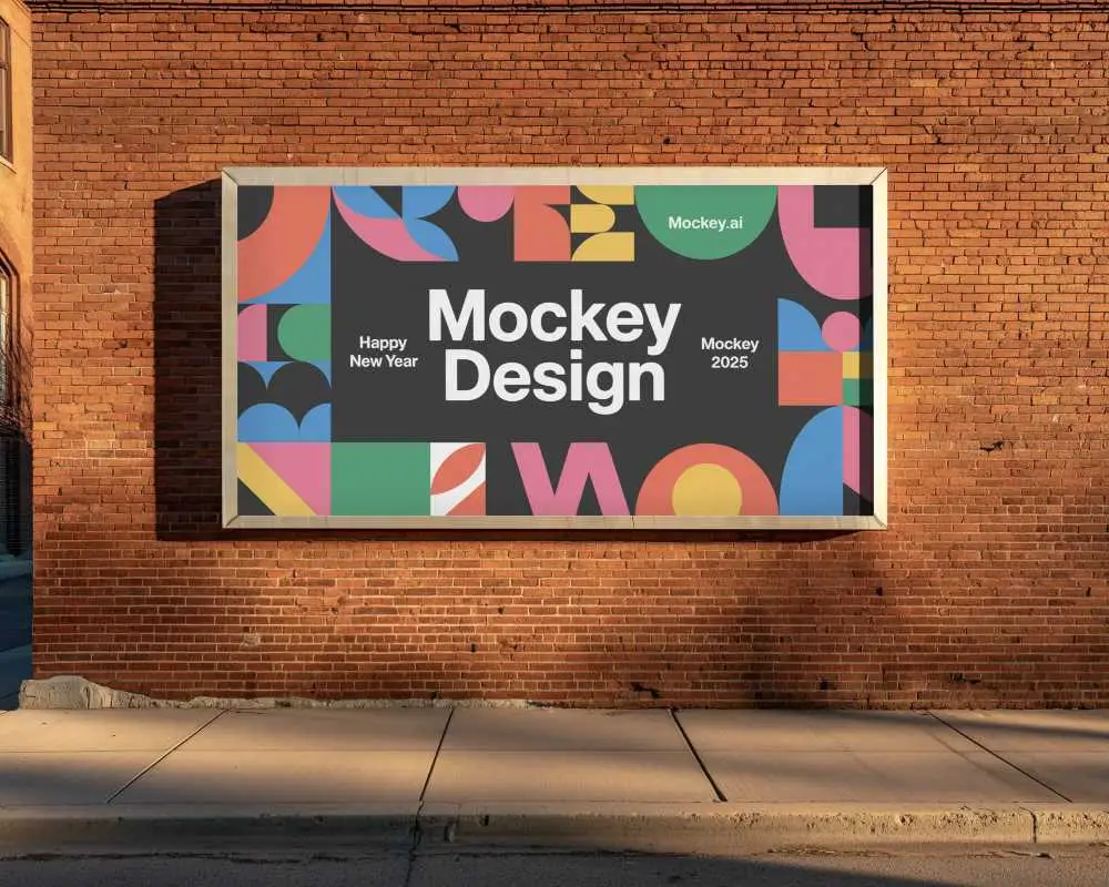 Empty Outdoor Street Billboard Mockup On Brick Wall For Marketing Promotion 0546