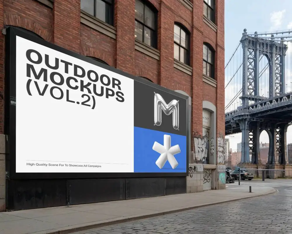 Urban Street Billboard Mockup Large Blank Wall Advertising Space Outdoor Promotion 0552