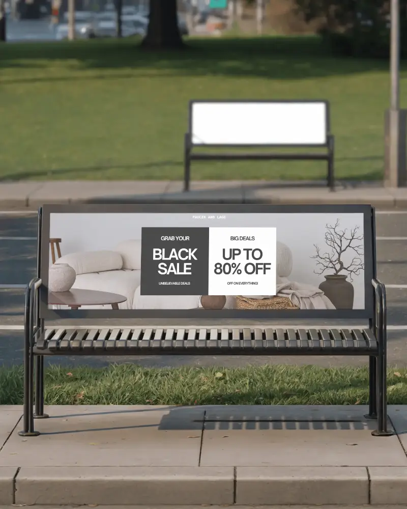 Urban Bench Billboard Mockup For Outdoor Advertising In Cityscape Environment Display