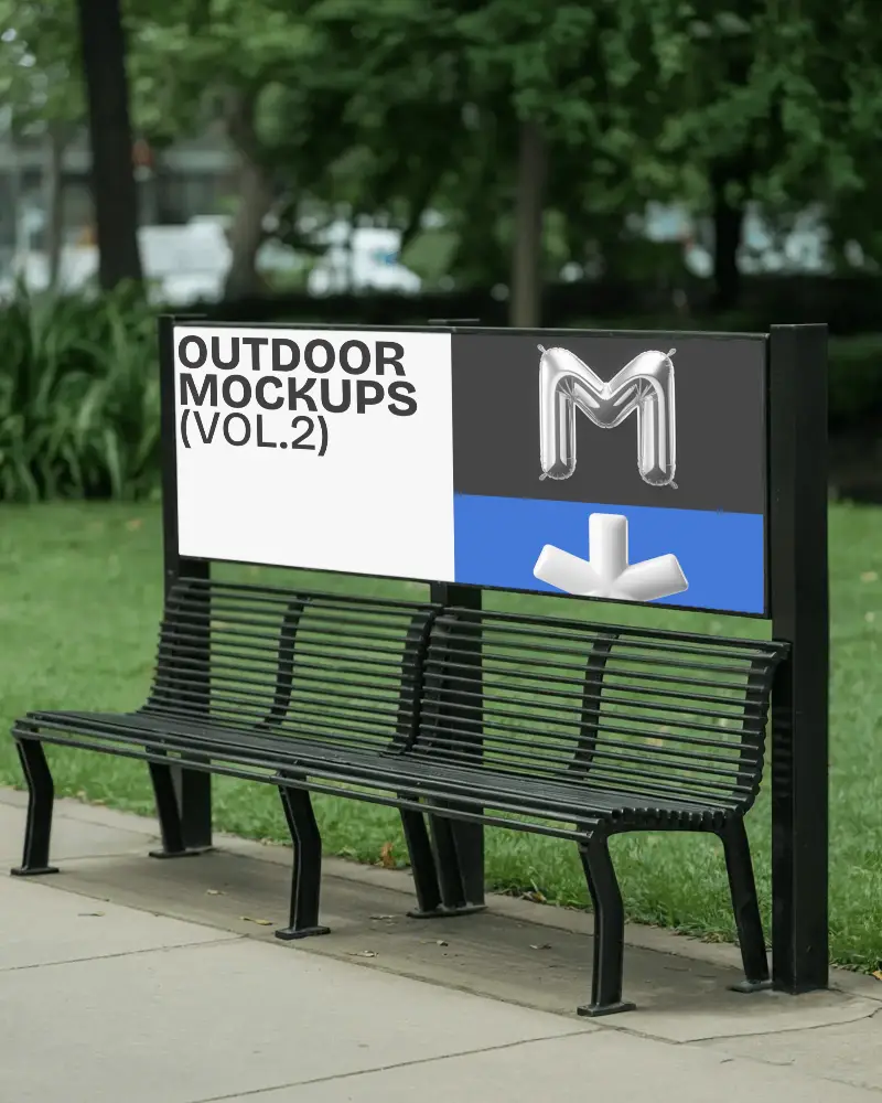 Modern Public Park Bench Featuring Prominent Billboard Mockup For Custom Ads