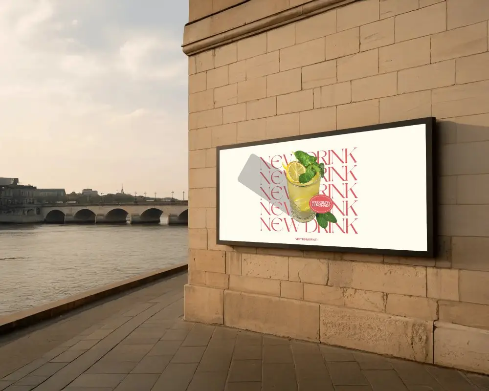 riverside-billboard-mockup-on-stone-wall-with-sunset-city-bridge-view